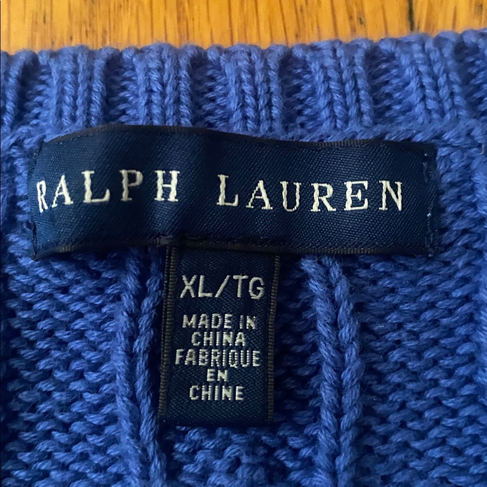 Ralph Lauren Cable Knit V Neck Sweater Size XL 100% Cotton Periwinkle Blue EUC - Picture 10 of 14